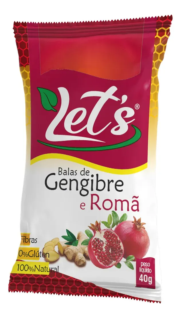 Balas de Gengibre Lets Sabor Gengibre e Romã 30g
